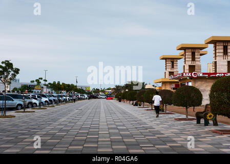 Ras Al Khaimah, United Arab Emirates - October 30, 2018: Ras Al Khaimah Corniche pedestrian area on a cloudy day, the heart of northern emirate of the Stock Photo