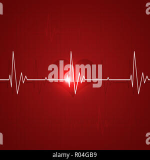 heart pulsating rhythm graph abstract red background with icons Stock ...