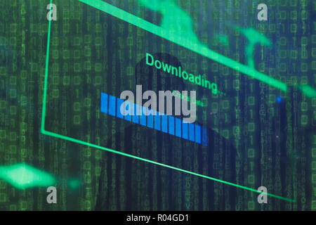Closeup of Download Process Bar on LCD Screen Stock Photo