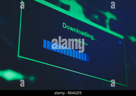 Closeup of Download Process Bar on LCD Screen Stock Photo
