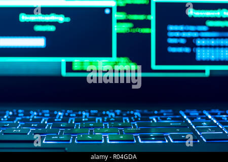 Closeup of laptop keyboard illumination, backlit keyboard Stock Photo