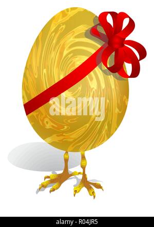 easter egg with foot, egg with a ribbon isolated on white Stock Vector