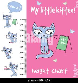 Kids height chart with cute cats,funny vector illustration Stock Vector