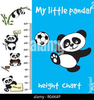 Kids height chart.Hand drawn panda,funny vector illustration Stock Vector