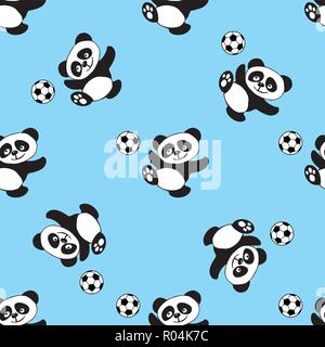 Seamless pattern with panda play soccer,bear with ball,hand drawn vector illustration Stock Vector