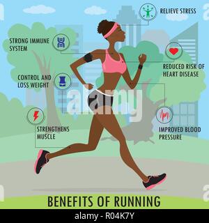 Woman Running Vector Illustration. Benefits Of Jogging Exercise Stock ...