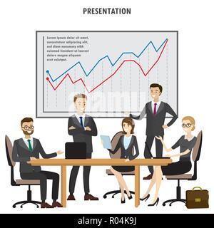 Business People Group Presentation Flip Chart Finance,isolated on white background, cartoon vector illustration Stock Vector