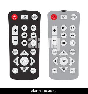 black and gray remote control with buttons and signs, isolated on white background,flat vector illustration. Stock Vector