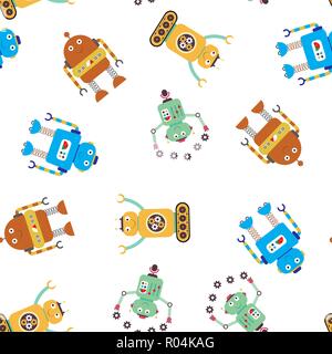 Cute funny robots seamless pattern,cartoon vector illustration Stock Vector