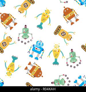 Cute funny robots seamless pattern,cartoon vector illustration Stock Vector