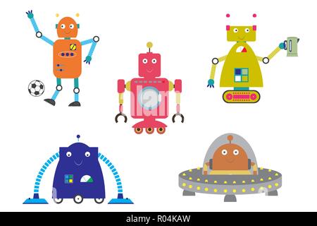 Cute funny robots set,cartoon vector illustration Stock Vector