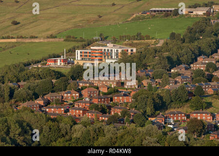 General view of houses around Mossley Hollins High School in Mossley, Greater Manchester Stock Photo