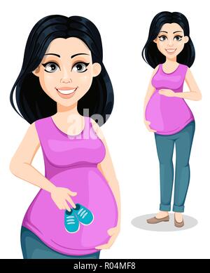 Premium Vector  Pregnant female character and mother with little