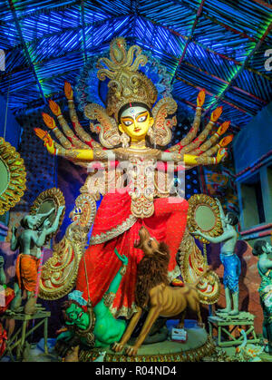 Sculpture of Hindu Goddess Durga during Durga Puja festival in October at Kolkata, Calcutta Stock Photo