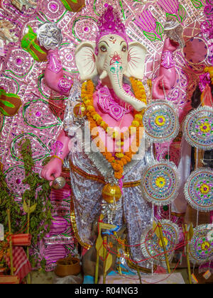 Clay idol of Lord Ganesha being worshiped. Also known as Ganapati, Vinayaka, Pillaiyar or Binayak Stock Photo