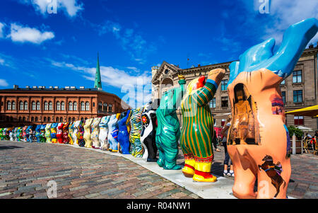 Dome Cathedral square, United Buddy Bears, The Art of Tolerance, Riga, Latvia, Baltic States, Europe Stock Photo