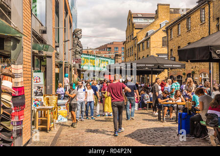 A view of Camden Market, and Camden Lock bridge in Camden, London, England, United Kingdom, Europe Stock Photo