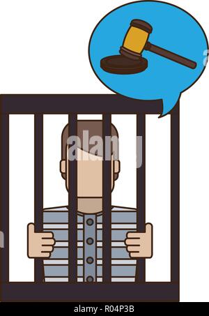 Prisoner in jail and gavel inside bubble vector illustration graphic design Stock Vector