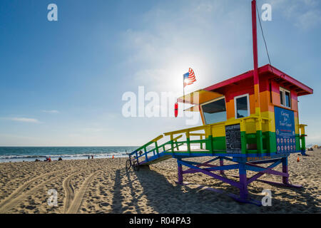 View of Lifeguard Watchtower on Venice Beach, Los Angeles, California, United States of America, North America Stock Photo