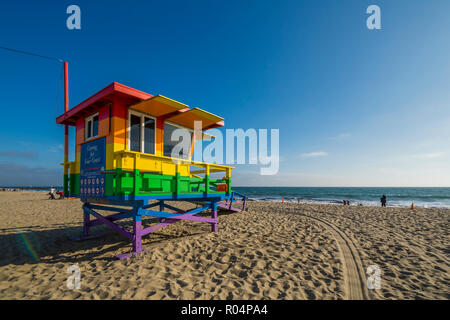 View of Lifeguard Watchtower on Venice Beach, Los Angeles, California, United States of America, North America Stock Photo