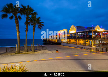 View of Redondo seafront pier at dusk, Los Angeles, California, United States of America, North America Stock Photo