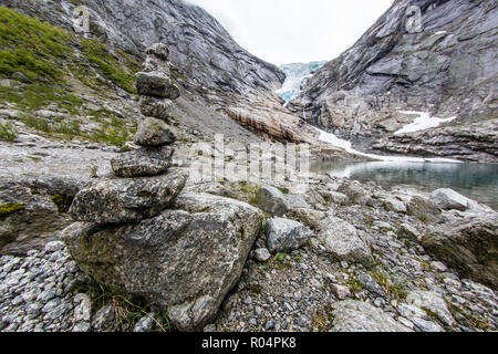 Retreating Briksdal Glacier at the head of Briksdal Valley, Olden, Norway, Scandinavia, Europe Stock Photo