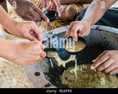 A kava ceremony with the people of Sabeto Village, Viti Levu, Republic of Fiji, South Pacific Islands, Pacific Stock Photo