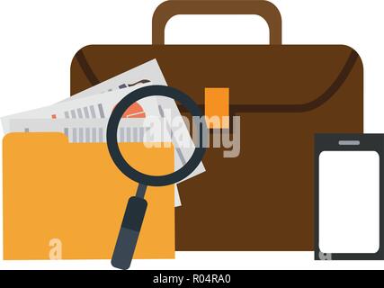Briefcase and folder with smartphone vector illustration graphic design Stock Vector