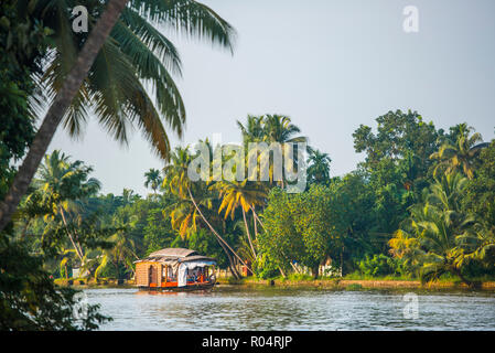 Houseboat in the backwaters near Alleppey (Alappuzha), Kerala, India, Asia Stock Photo