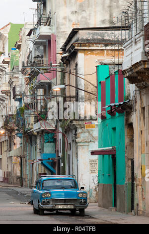 Old vintage American car parked in street, Havana, Cuba, West Indies, Caribbean, Central America Stock Photo