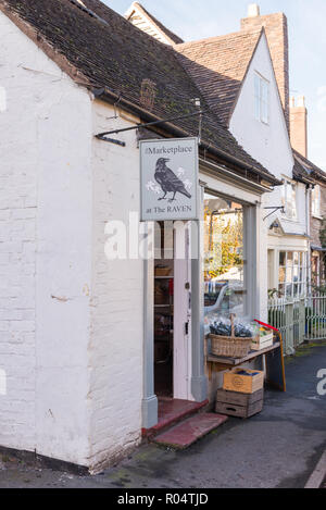 Marketplace at The Raven organic food shop and greengrocers attached to the Raven Hotel and Restaurant in Much Wenlock, Shropshire Stock Photo