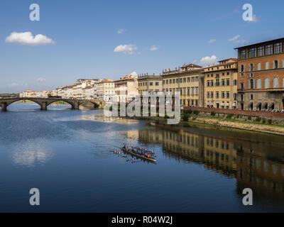 Rowers on the River Arno, Florence, Tuscany, Italy, Europe Stock Photo