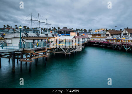 View of Redondo seafront pier at dusk, Los Angeles, California, United States of America, North America
