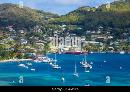 View of Admiralty Bay and Port Elizabeth, Bequia, The Grenadines, St. Vincent and The Grenadines, West Indies, Caribbean, Central America Stock Photo