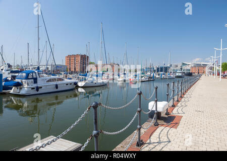 Leisure boats and yachts moored at Hull Marina next to the River Humber in Humberside, East Yorkshire Stock Photo