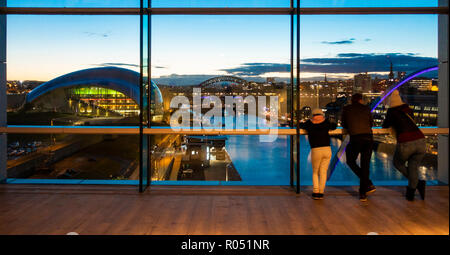 Gateshead, Tyne and Wear, north east England, United Kingdom. 1st November 2018. Weather: Stunning views over the river Tyne towards Newcastle city centre from the viewing box in Baltic Centre for Comtemporary Art in Gateshead on a clear and cold Thursday in the north east. Credit: ALAN DAWSON/Alamy Live News Stock Photo