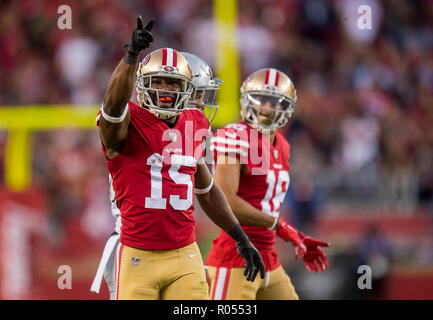 Santa Clara, CA, USA. 1st Nov, 2018. San Francisco 49ers wide receiver Pierre Garcon (15) signal a first down in the first quarter during a game at Levi's Stadium on Thursday, November 1, 2018 in Santa Clara. Credit: Paul Kitagaki Jr./ZUMA Wire/Alamy Live News Stock Photo