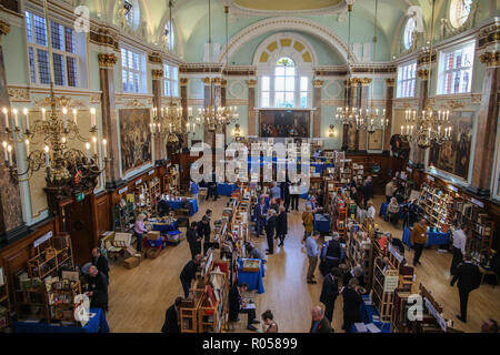 London UK 02 November 2018 The ABA (Antiquarian Book Association) Chelsea Rare Book Fair at the  Chelsea Old Town Hall for the 28th edition With more than 80 exhibitors specializing in all type of books, manuscripts, maps, prints, and ephemera, with some fantastic offers @Paul Quezada-Neiman/Alamy Live News Stock Photo