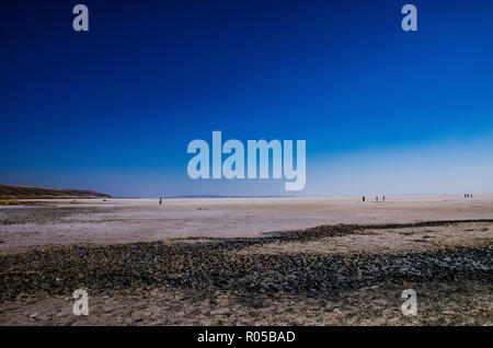 Anatolia- Turkey - August 2018: Tuz Lake under clear blue sky. Stock Photo