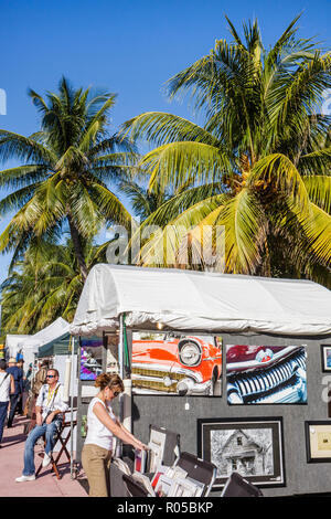 Miami Beach Florida,Ocean Drive,Art Deco Weekend,architecture,architectural,festival,event,celebration,classic car cars,art artwork,painting,product p Stock Photo