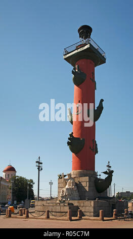 Rostral Columns at Spit of Vasilyevsky (Basil) island in Saint Petersburg. Russia Stock Photo