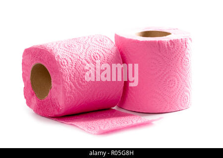 two toilet paper rolls isolated on white background Stock Photo