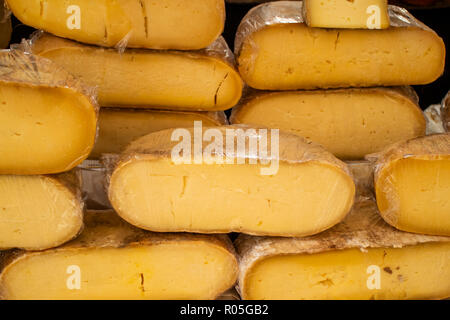 Mahón cheese from cow and sheep produced in Menorca, Balearic Islands, Spain Stock Photo