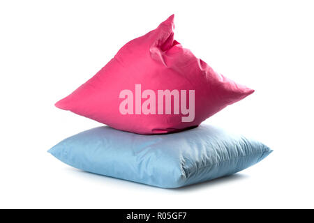 pink and blue pillows isolated on white background Stock Photo