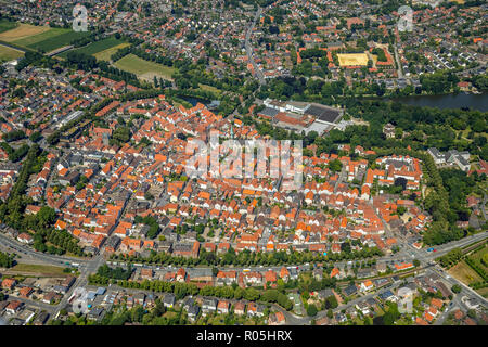 Aerial photo, overview Warendorf, Emssee, EMS, Lake, Muenster, North Rhine-Westphalia, Germany, Europe, Warendorf, DEU, birds-eyes view, aerial view,  Stock Photo