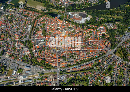 Aerial photo, overview Warendorf, Emssee, EMS, Lake, Muenster, North Rhine-Westphalia, Germany, Europe, Warendorf, DEU, birds-eyes view, aerial view,  Stock Photo