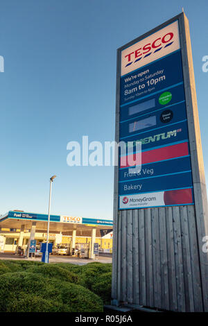 Tesco Supermarket Fuel prices on Tesco Fuel Sign Stock Photo