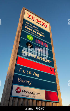 Tesco Supermarket Fuel prices on Tesco Fuel Sign Stock Photo