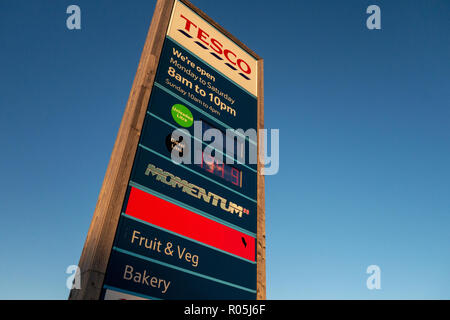 Tesco Supermarket Fuel prices on Tesco Fuel Sign Stock Photo