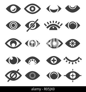 Eye icon set. Vector open and closed eyes icons, supervision or supervise, sleep and view simple eyeball signs isolated on white background Stock Vector